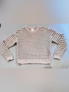 Varley Beige Open-Knit Crewneck Sweater